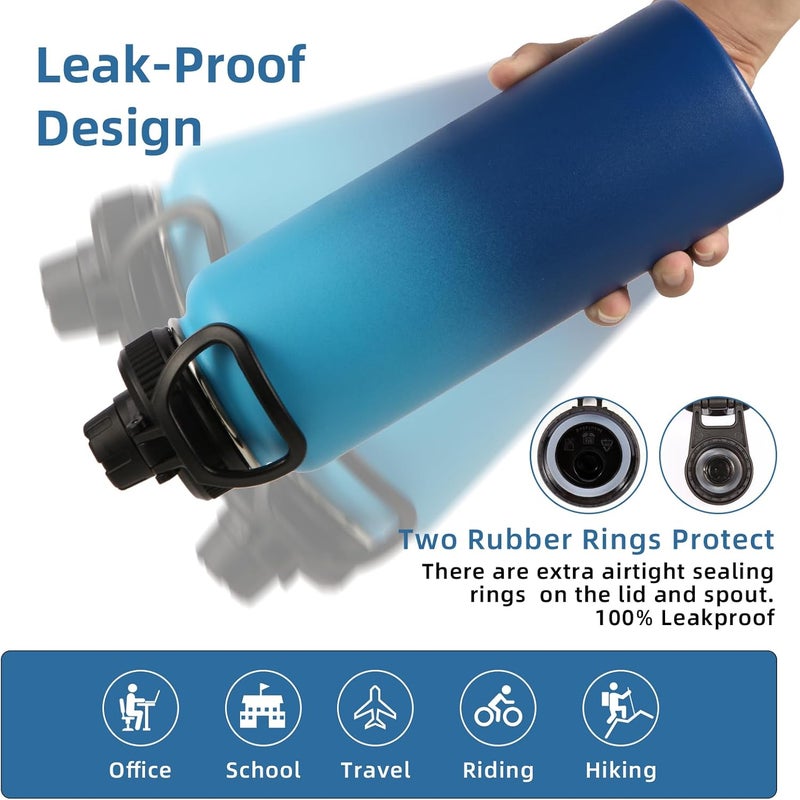 Volhoply 40 oz Insulated Water Bottles Paracord Handle, Stainless Steel Sports Bottle with Spout Lid,Vacuum Metal Travel Water Cups with Wide Mouth,Reusable Water jug for Hiking(Green Blue,1 Set) - Image 5