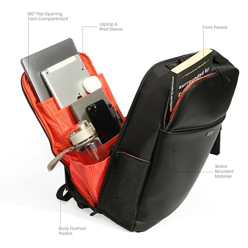 ICON The Professional Laptop Backpack 18L | Premium Vegan Leather Fits 15.6" Laptops | USB Charging Port with Zippers Luggage Sleeve, Water-Resistant & Multipurpose Unisex Bag - Black - Image 4