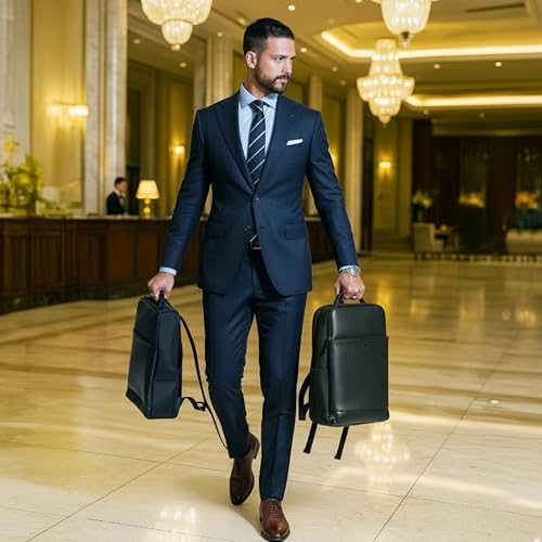 ICON The Professional Laptop Backpack 18L | Premium Vegan Leather Fits 15.6" Laptops | USB Charging Port with Zippers Luggage Sleeve, Water-Resistant & Multipurpose Unisex Bag - Black - Image 2