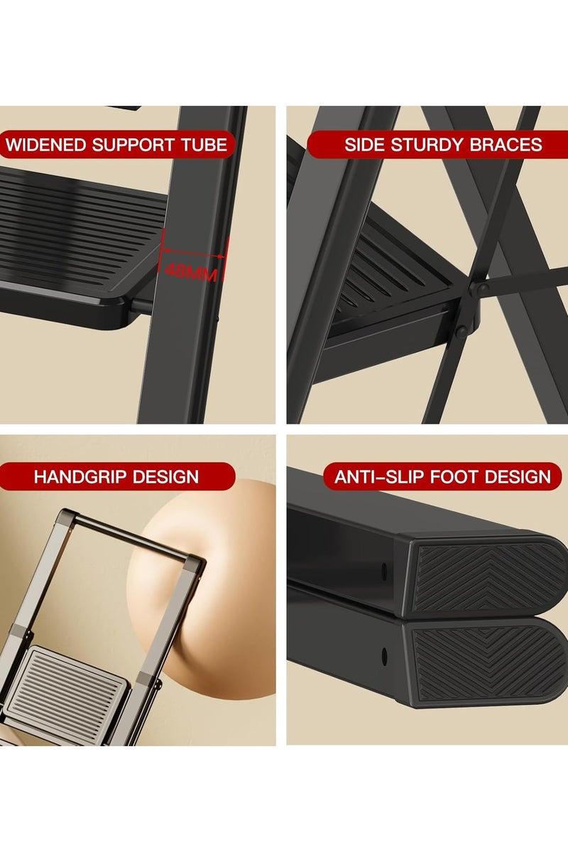 Decorhills 4 Step Ladder Folding Step with Ergonomic Heightened Handgrip for Most Home-Maintenance, Heavy Duty 330 Lbs Load Stepladder, Small Kitchen Closet Ladder, Lightweight Step Ladder Anti-Slip Wide Pedal - Image 3