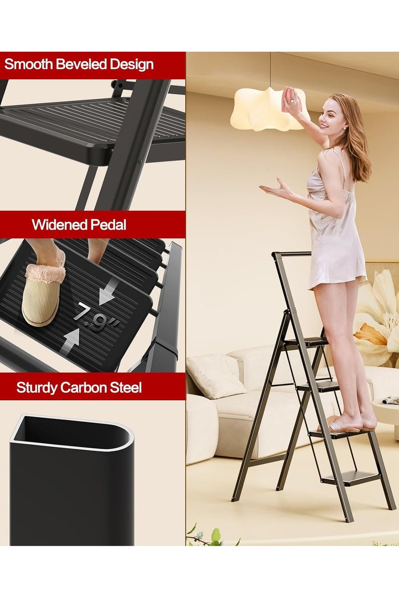 Decorhills 4 Step Ladder Folding Step with Ergonomic Heightened Handgrip for Most Home-Maintenance, Heavy Duty 330 Lbs Load Stepladder, Small Kitchen Closet Ladder, Lightweight Step Ladder Anti-Slip Wide Pedal - Image 4