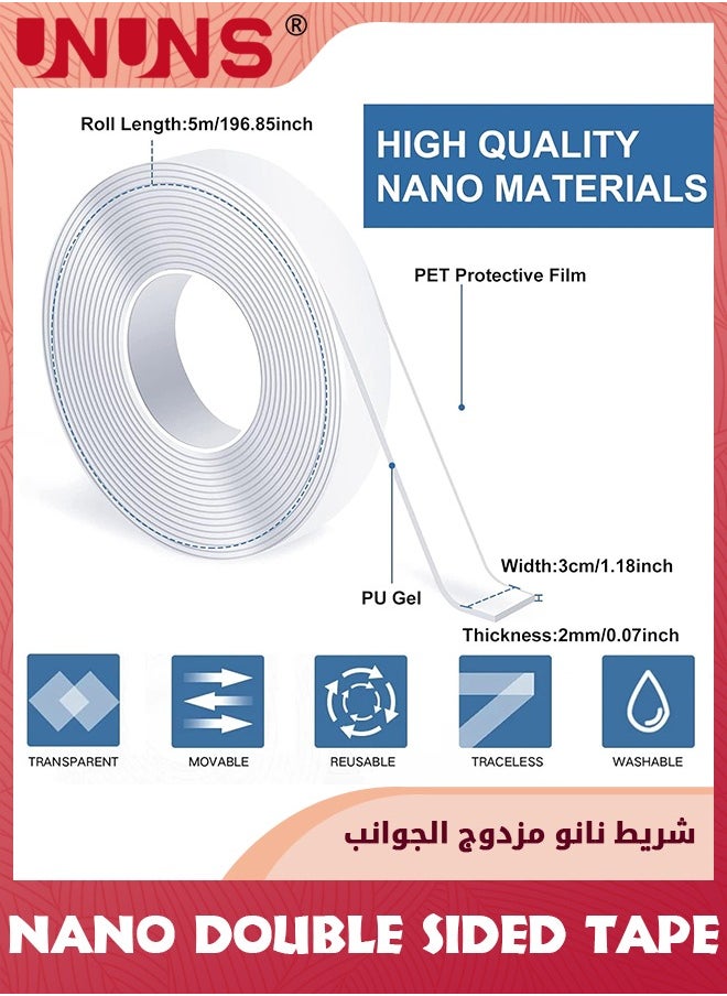 UNUNS Nano Double Sided Tape,3CMx5M Extra Large Removable Clear Strong Nano Tape,Multipurpose Double Sided Clear Mounting Tape Wall Sticker Picture Tape  - Image 2