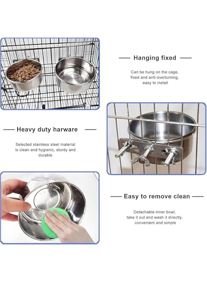 2 Pcs Dog Crate Water Bowl, Stainless Steel Hanging Pet Bowls Spill Proof Dog Bowl Easily Affixes to a Metal Dog Crate, Cat Cage, Bird Cage for Medium and Small Sized Dogs Cats Pets  - Image 5