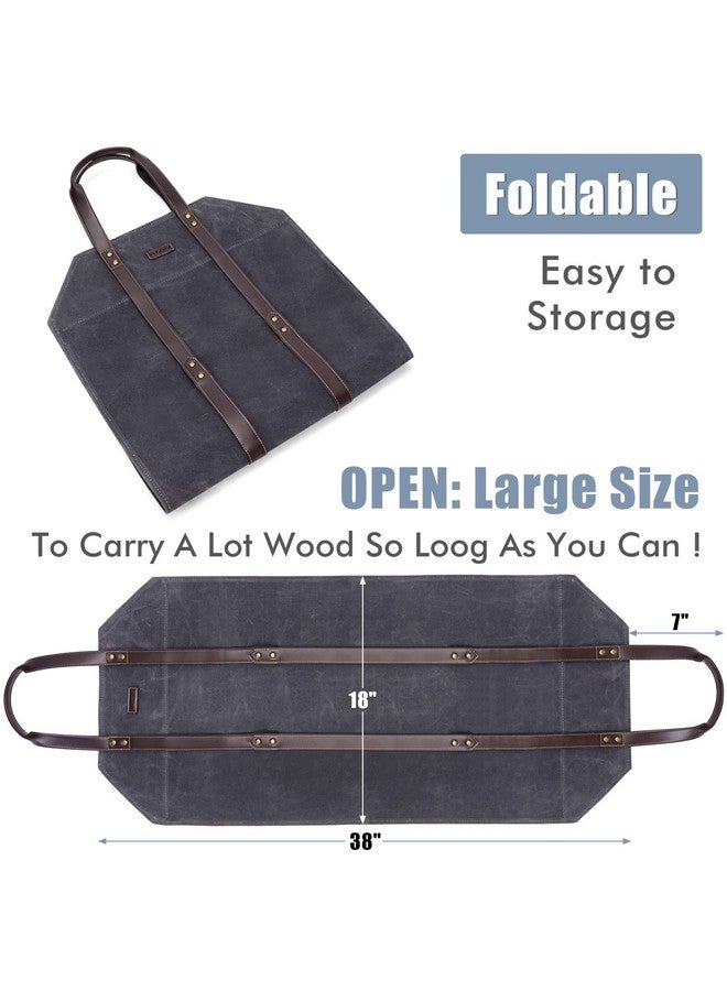 INNO STAGE Log Carrier|Waxed Canvas Log Holder|Firewood Carrier Tote Bag|Fireplace Wood Stove Accessories-Grey - Image 2