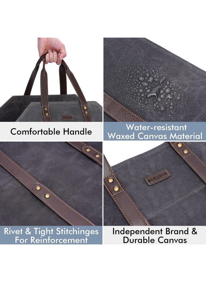 INNO STAGE Log Carrier|Waxed Canvas Log Holder|Firewood Carrier Tote Bag|Fireplace Wood Stove Accessories-Grey - Image 3