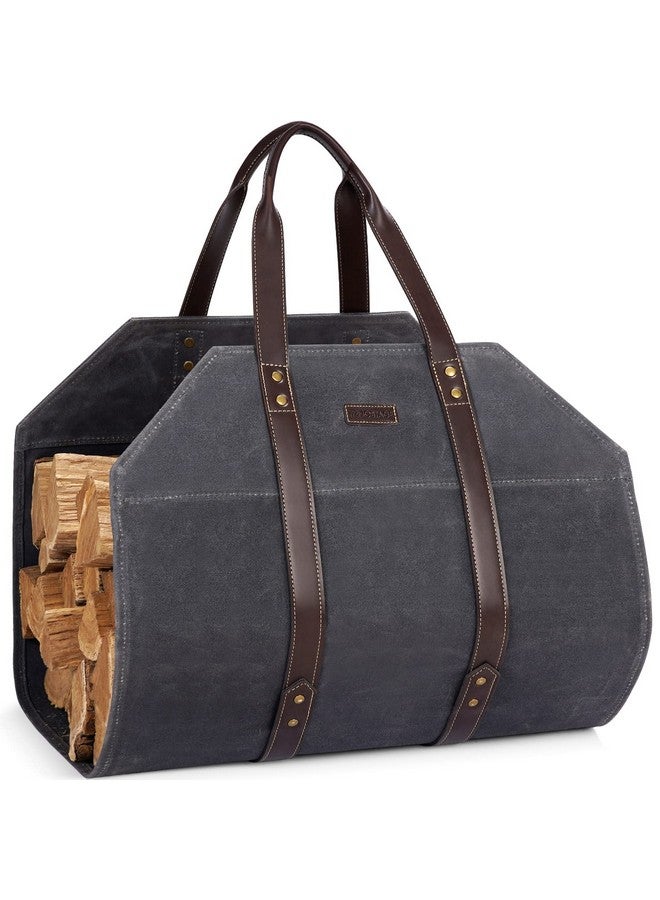 INNO STAGE Log Carrier|Waxed Canvas Log Holder|Firewood Carrier Tote Bag|Fireplace Wood Stove Accessories-Grey - Image 1