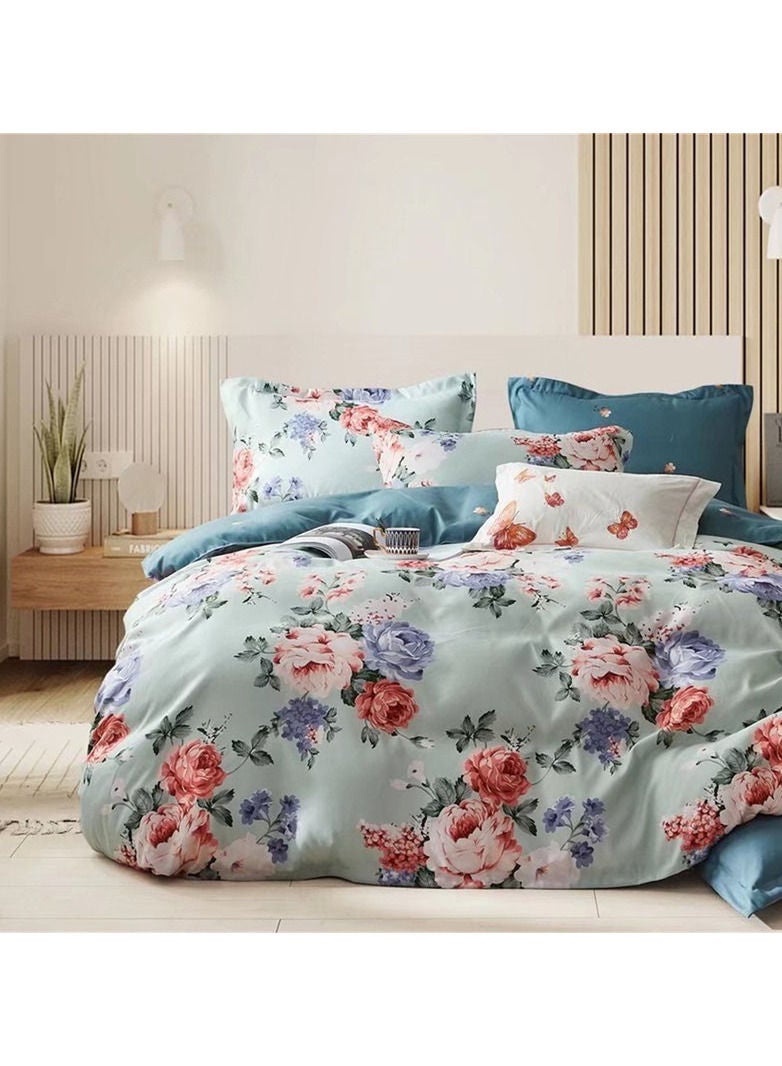 طقم غطاء لحاف خفيف الوزن فائق النعومة سهل العناية مكون من 6 قطع بحجم كوين، 1 غطاء لحاف 180x230 سم، 1 ملاءة سرير مشدودة 160x200+30 سم، 4 غطاء وسادة 50x75 سم