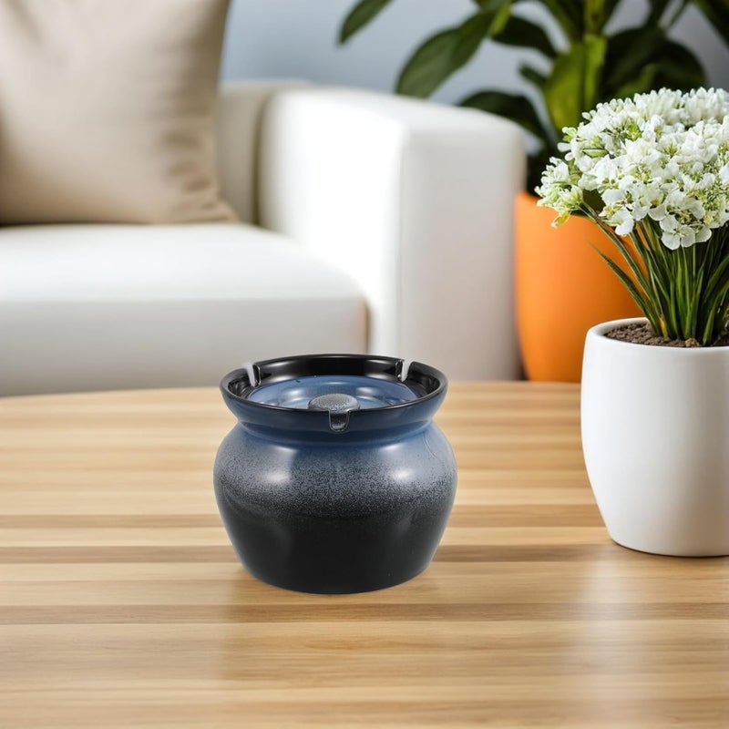 Ceramic Ashtray with Lid, Windproof Blue Gradient Decorative Ashtray for Indoor Outdoor Use, Portable Smoking Tray for Home Patio Balcony - Image 5