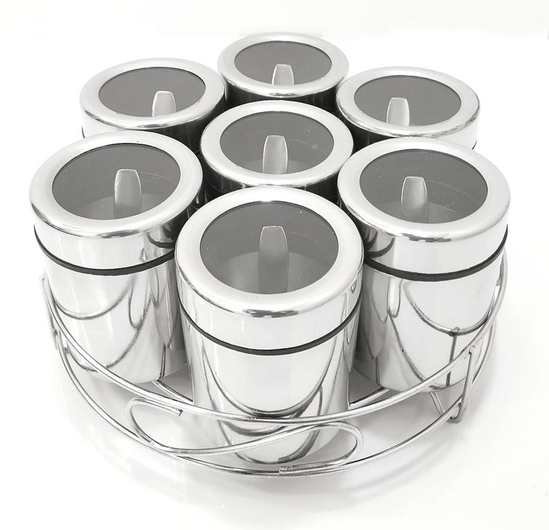 STEEPLE Steel Masala Box For Kitchen Masala Box Spice Box Storage Container Steel Container With Small Spoons Masala Dabba Canister 200 ML Each Container Set Of 7 Silver - Image 2