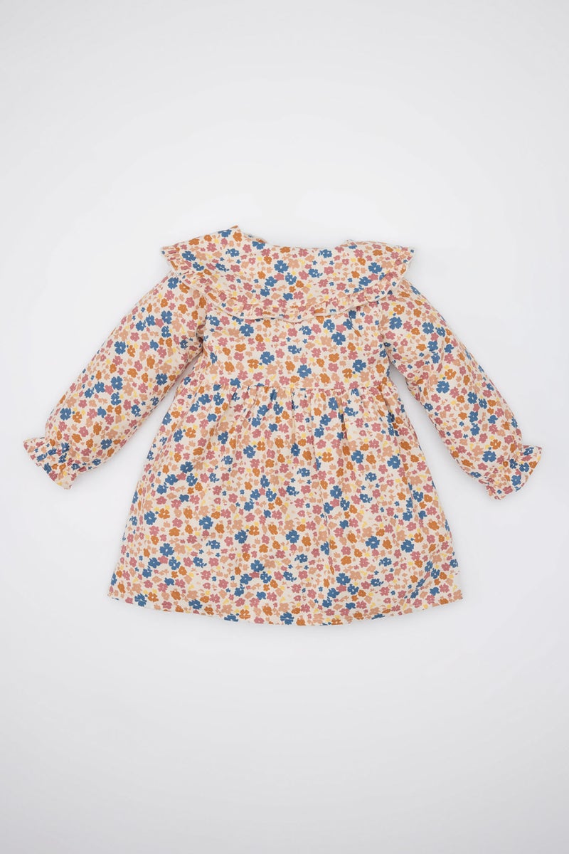 ديفاكتو فستان بيبي بناتي فلورال مكشكش كم طويل بياقة كبيرة - Image 4