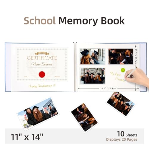 Vienrose Extra Large Self Adhesive Photo Album for 11 x 14 Photos Navy Blue Art Portfolio Binder Graduation School Memory Book Certificate Presentation Binder 10 Sheets 20 Pages 12x164 - Image 3