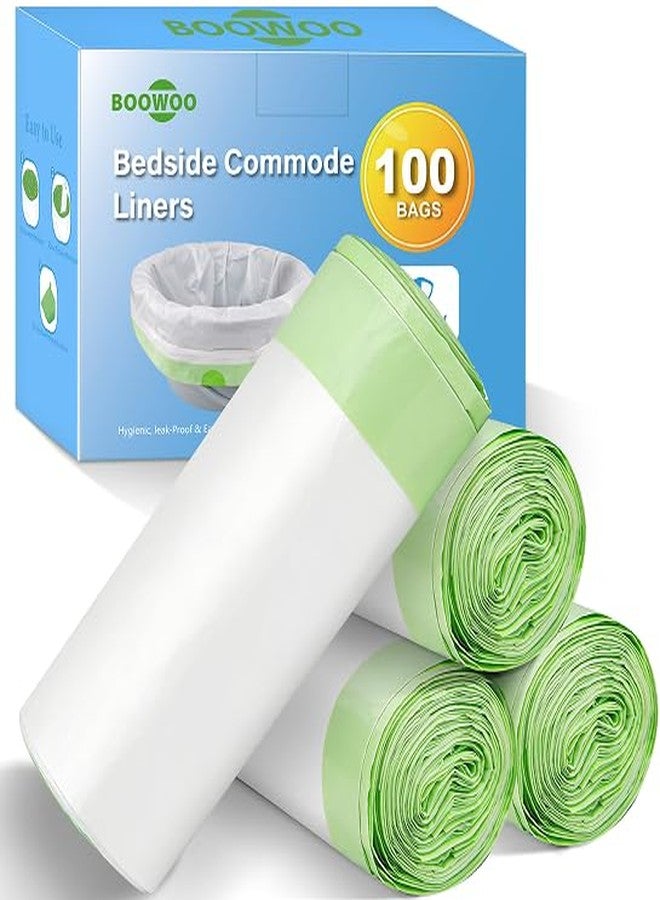BOOWOO Bedside Commode Liners, Commode Bags Disposable, Leak-Proof Bedside Toilet Liners, Drawstring Closure for Easy Disposal, for Commode, Camping Toilet, for Elderly, Home Care, White-100 Bags - Image 1