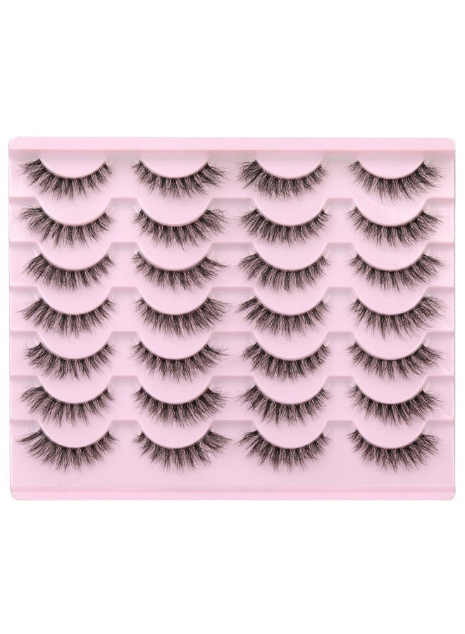 Newcally Lashes False Eyelashes Natural Look Lashes Wispy Fluffy Volume Fake Eyelashes 5D Strip Cat Eye Lashes Pack Clear Lash Band Individual Eyelash 14 Pairs - Image 1