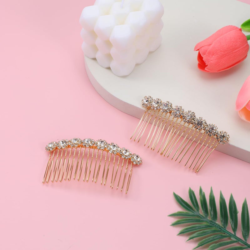 EupHHonycs 2Pcs Rhinestone Side Hair Combs Hair Combs for Women Accessories Gold Pearl Decorative Hair Comb Bridal Jewelry Clips Comb for Women Bridal Wedding Hairs Accessories - Image 5