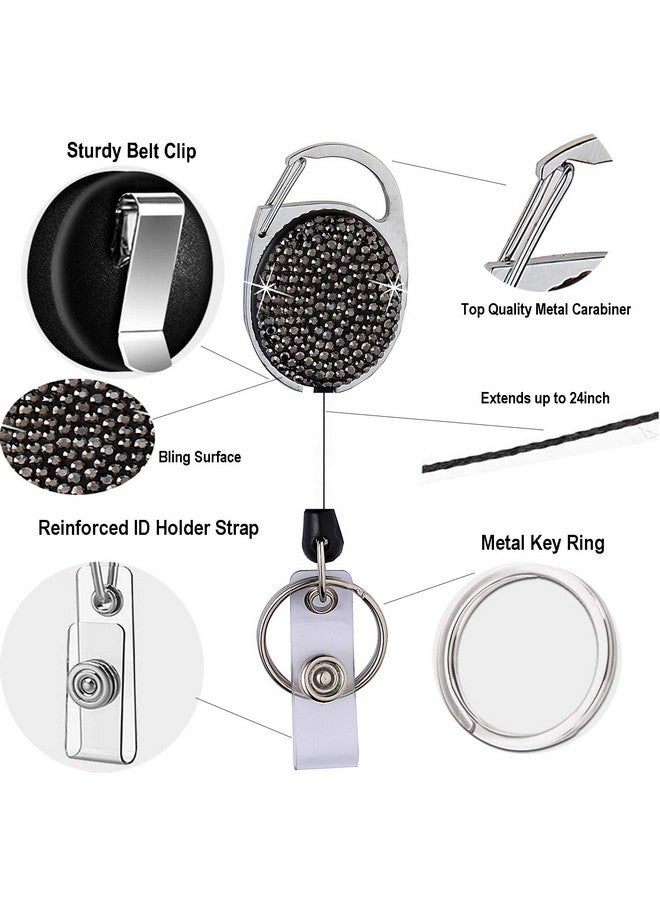 WedFeir Retractable Badge Holders With Bling Rhinestones Crystal Badge Reel With Belt Clip And Key Ring 24 Inches Thick Kevlar Pull Cord. (4Pcs Silver Black Pink And Purple) - Image 4