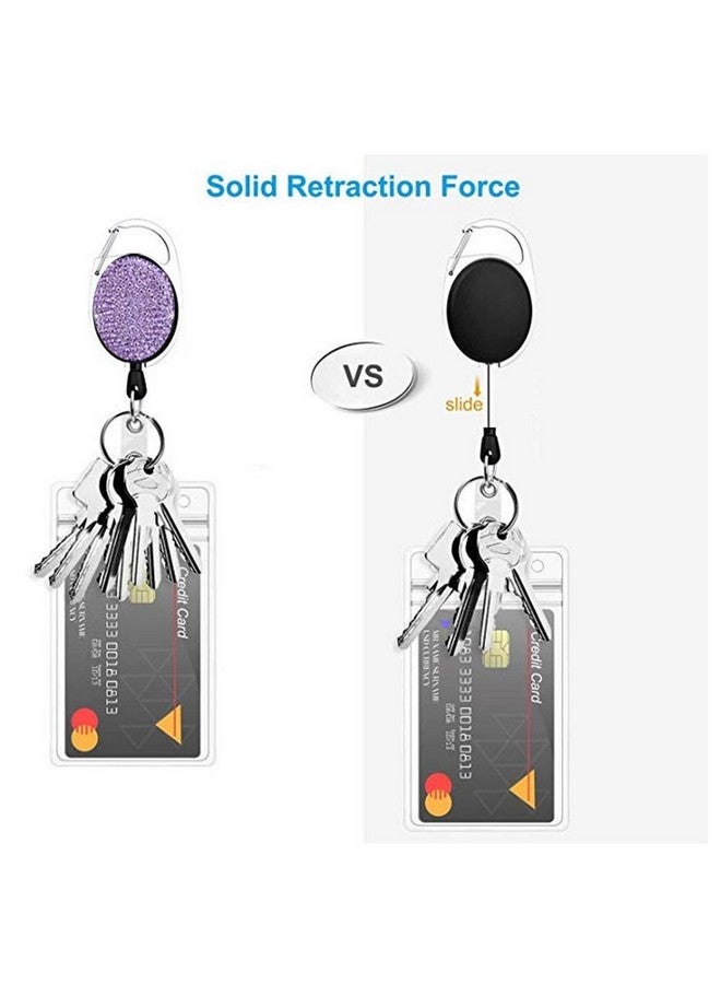 WedFeir Retractable Badge Holders With Bling Rhinestones Crystal Badge Reel With Belt Clip And Key Ring 24 Inches Thick Kevlar Pull Cord. (4Pcs Silver Black Pink And Purple) - Image 5