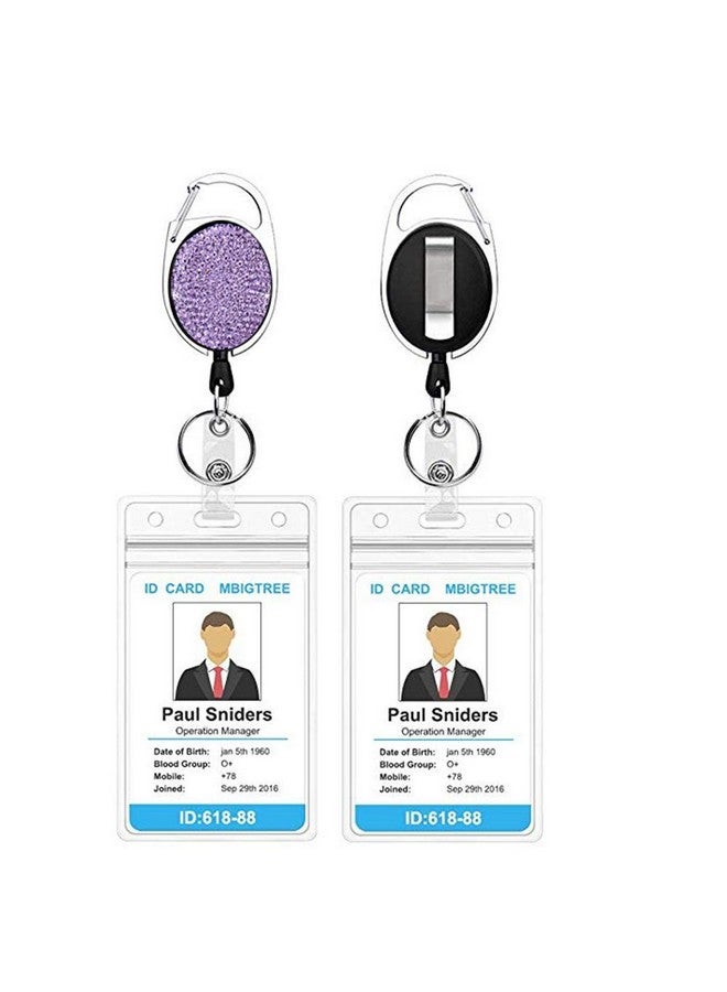 WedFeir Retractable Badge Holders With Bling Rhinestones Crystal Badge Reel With Belt Clip And Key Ring 24 Inches Thick Kevlar Pull Cord. (4Pcs Silver Black Pink And Purple) - Image 2