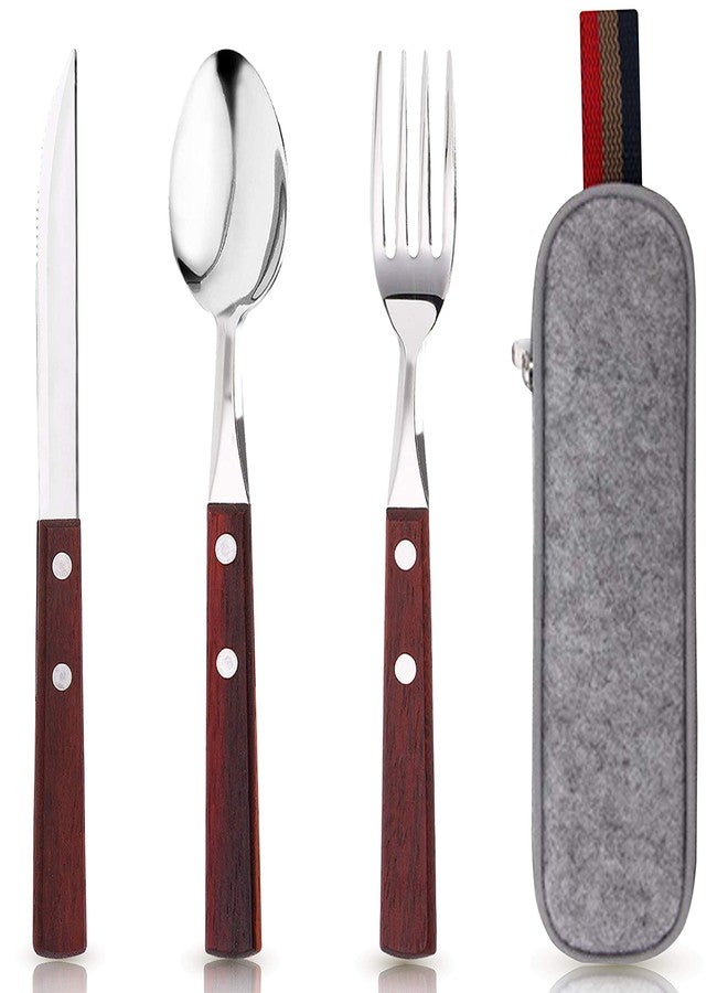 Bewbow PREMIUM QUALITY Stainless Steel travel utensils Set with case, Healthy & Eco-Friendly 3pc Full Size Fork, Spoon, Portable, reusable utensils with case - Image 1