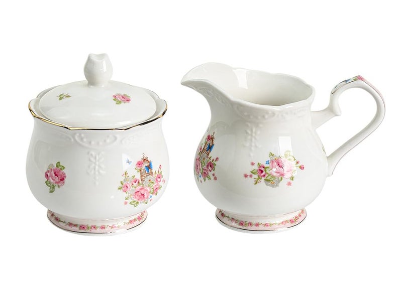123Arts Ceramic Sugar and Creamer Set, Coffee Serving Set, Cream Pitcher, Sugar Bowl - Image 1