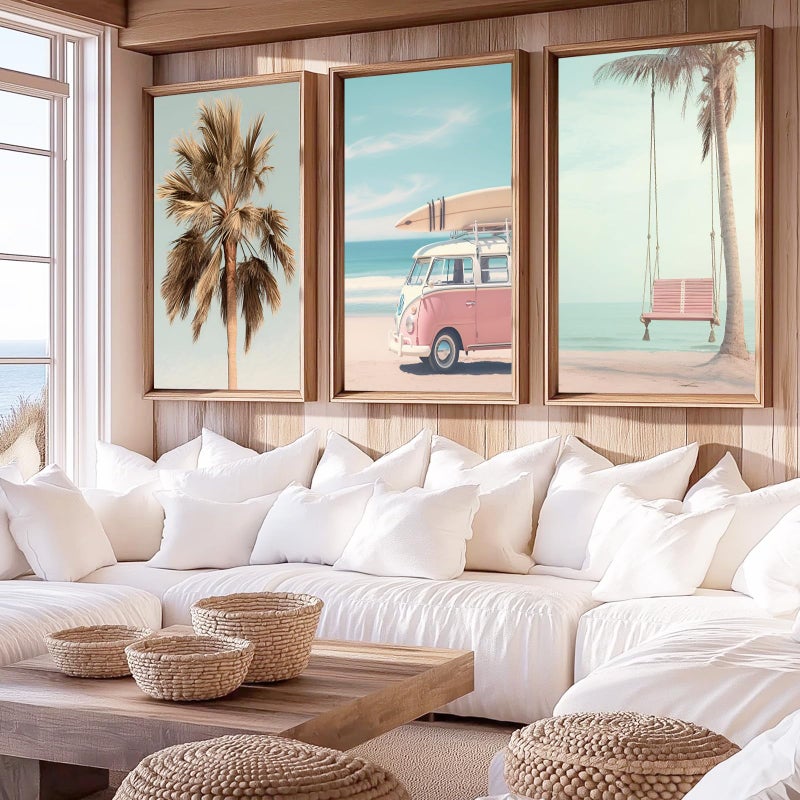 FYSUIMU 9Pcs Coastal Wall Art Prints Fresh Pink Tropical Summer Ocean Art Poster California Beachy Seascape Wall Decor for Gallery Living Room Bedroom (Unframed) - Image 5