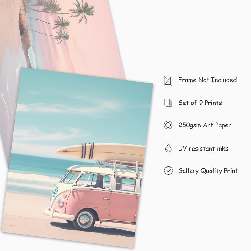 FYSUIMU 9Pcs Coastal Wall Art Prints Fresh Pink Tropical Summer Ocean Art Poster California Beachy Seascape Wall Decor for Gallery Living Room Bedroom (Unframed) - Image 2