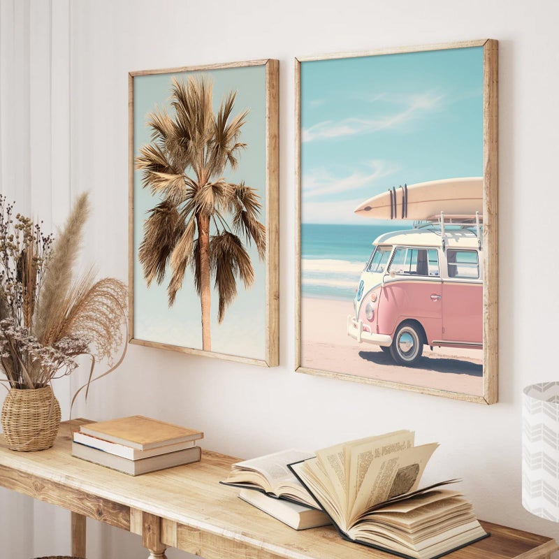 FYSUIMU 9Pcs Coastal Wall Art Prints Fresh Pink Tropical Summer Ocean Art Poster California Beachy Seascape Wall Decor for Gallery Living Room Bedroom (Unframed) - Image 4