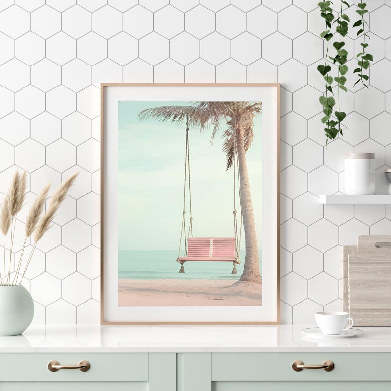 FYSUIMU 9Pcs Coastal Wall Art Prints Fresh Pink Tropical Summer Ocean Art Poster California Beachy Seascape Wall Decor for Gallery Living Room Bedroom (Unframed) - Image 3
