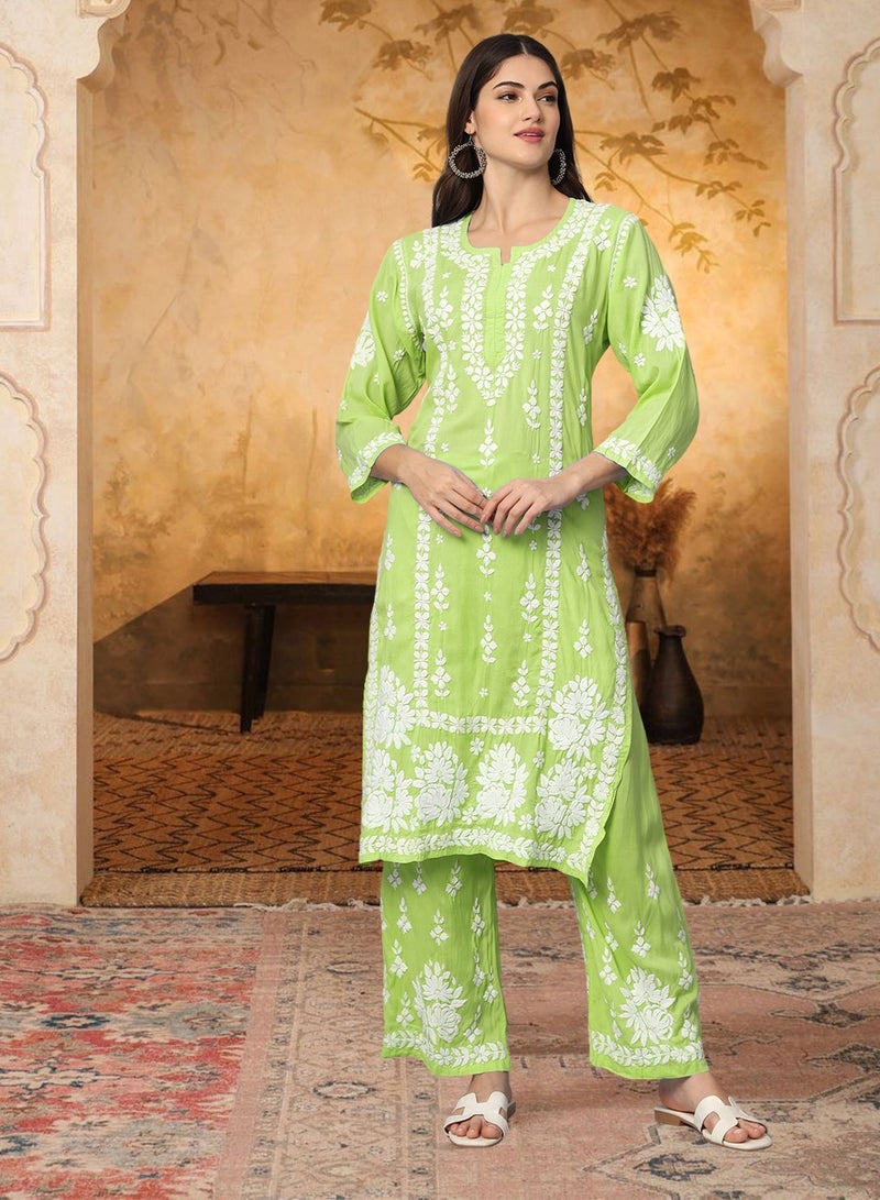الايا مجموعة كورتا شيكانكاري مودال المطرزة يدويًا للنساء-AL4049KS  - Image 1