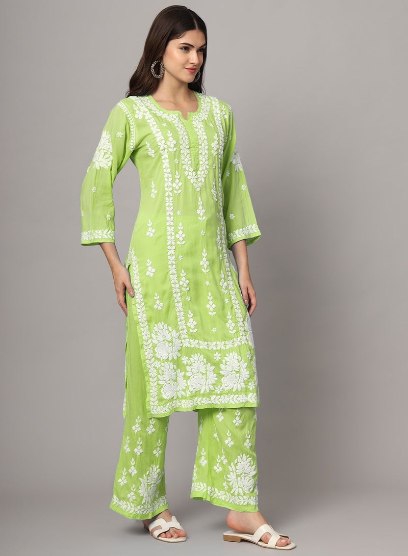 الايا مجموعة كورتا شيكانكاري مودال المطرزة يدويًا للنساء-AL4049KS  - Image 4