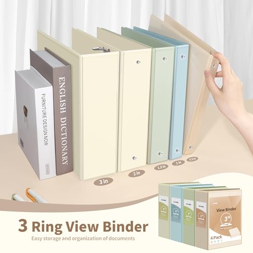 SUNEE 3 Ring Binder 3 Inch 4 Pack, Clear View Binder Three Ring PVC-Free (Fit 8.5x11 Inches) for School or Office Supplies, Neutral Aesthetic - Image 5
