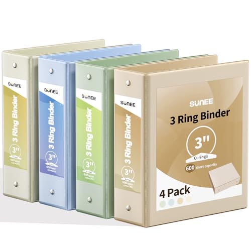 SUNEE 3 Ring Binder 3 Inch 4 Pack, Clear View Binder Three Ring PVC-Free (Fit 8.5x11 Inches) for School or Office Supplies, Neutral Aesthetic - Image 1