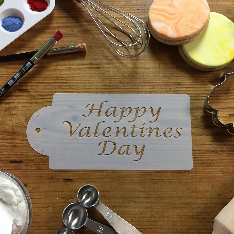 Designer Stencils C015 Happy Valentines Day Cake Stencil Beigesemitransparent - Image 4