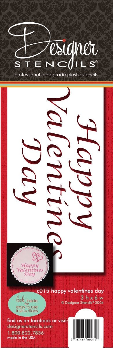 Designer Stencils C015 Happy Valentines Day Cake Stencil Beigesemitransparent - Image 1