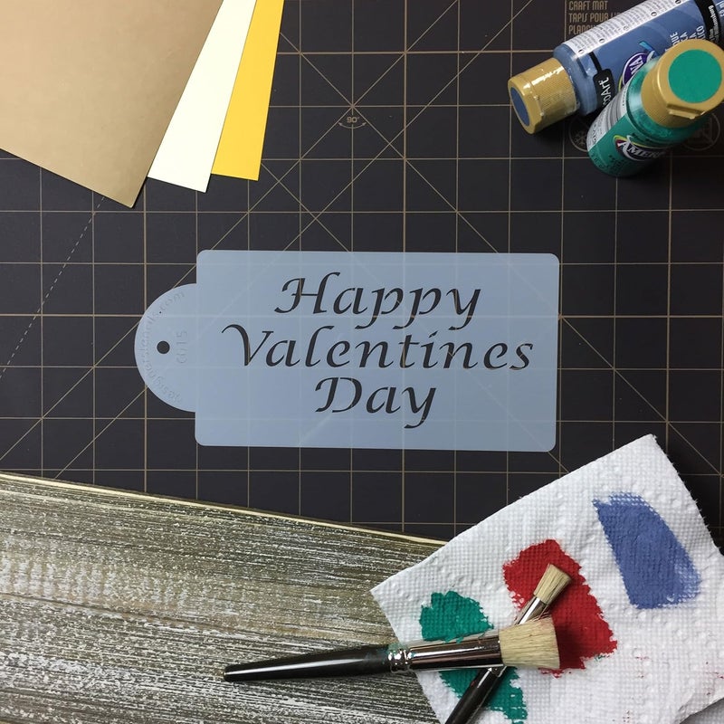 Designer Stencils C015 Happy Valentines Day Cake Stencil Beigesemitransparent - Image 5