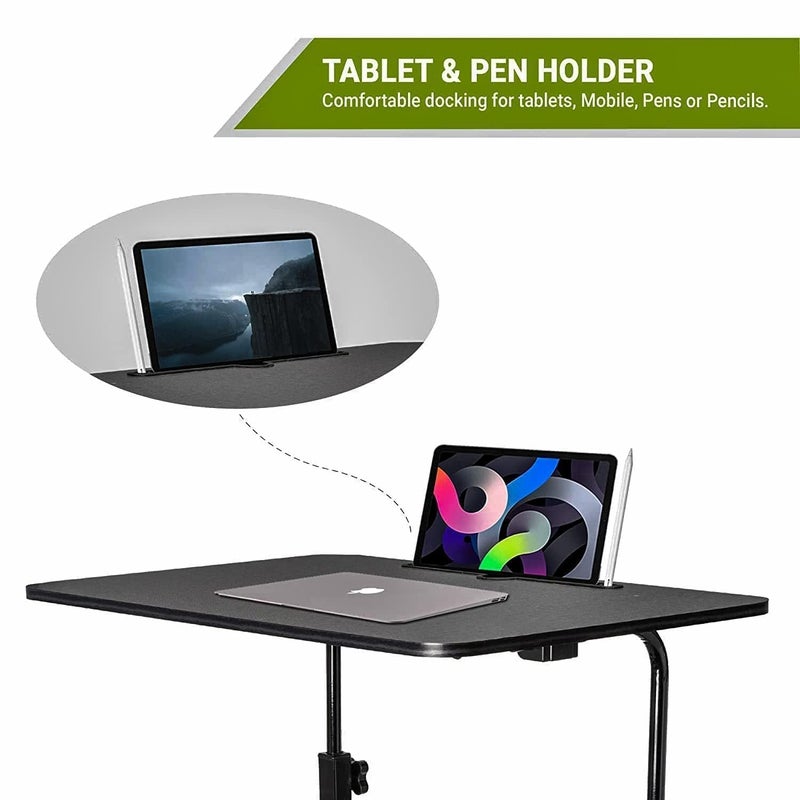 TEKCOOL طاولة لابتوب جانبية متعددة الاستخدامات قابلة لتعديل الارتفاع مع قاعدة لوحي، طاولة دراسة، محمولة، مثالية للعمل من المنزل، طاولة DIY، سهلة التجميع (أسود-أسود) - Image 4