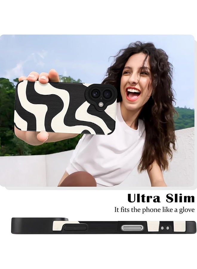 Wffo For iPhone 16 Case - Cute Zebra Wave Pattern Design Case for Women Girls Soft TPU Bumper Anti-Scratch Shockproof Full Camera Protective Case Cover for iPhone 16 - Black White - Image 5