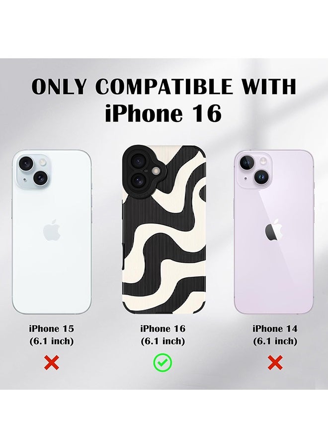 Wffo For iPhone 16 Case - Cute Zebra Wave Pattern Design Case for Women Girls Soft TPU Bumper Anti-Scratch Shockproof Full Camera Protective Case Cover for iPhone 16 - Black White - Image 2