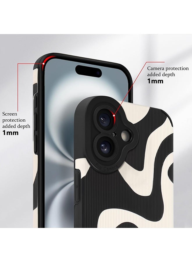 Wffo For iPhone 16 Case - Cute Zebra Wave Pattern Design Case for Women Girls Soft TPU Bumper Anti-Scratch Shockproof Full Camera Protective Case Cover for iPhone 16 - Black White - Image 4
