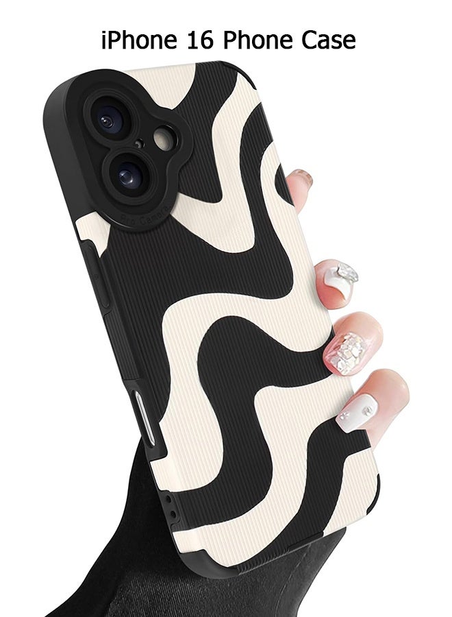 Wffo For iPhone 16 Case - Cute Zebra Wave Pattern Design Case for Women Girls Soft TPU Bumper Anti-Scratch Shockproof Full Camera Protective Case Cover for iPhone 16 - Black White - Image 1