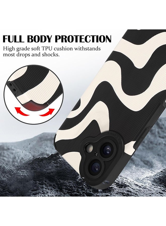 Wffo For iPhone 16 Case - Cute Zebra Wave Pattern Design Case for Women Girls Soft TPU Bumper Anti-Scratch Shockproof Full Camera Protective Case Cover for iPhone 16 - Black White - Image 3