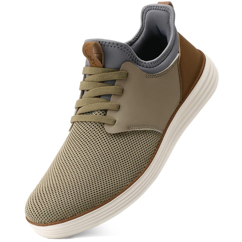 VILOCY Mens Slip On Casual Dress Shoes Hands Free Fashion Sneakers Mesh Tennis Walking Shoes Comfortable Work Shoes Breathable Lightweight Non Slip Khaki,EU44New - Image 1