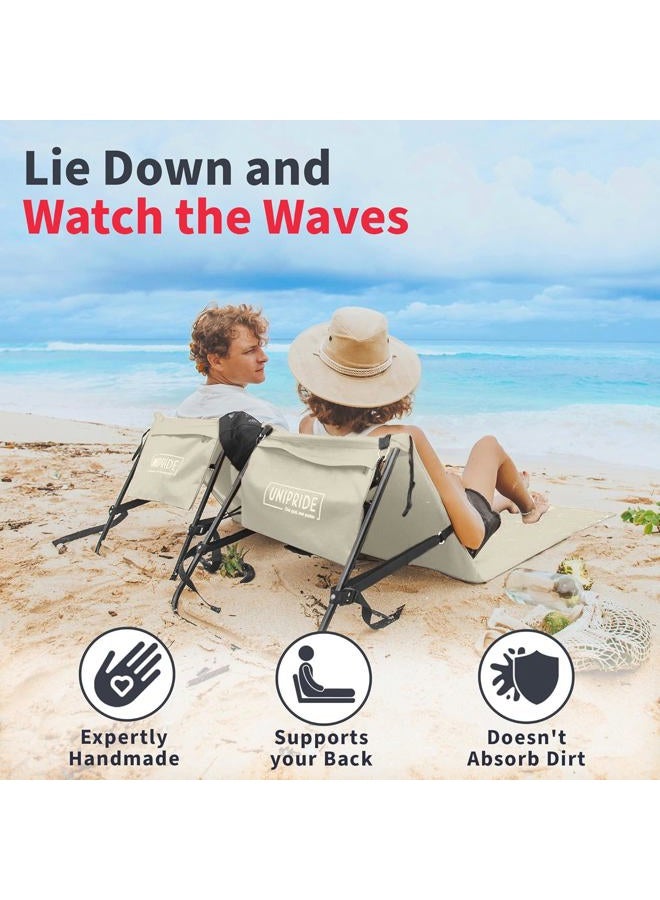 UNIPRIDE Lightweight Beach Chair for Adults (Set of 2) - Portable Beach Lounger I Ideal Tanning Mat for Sunbathing I Compact Travel Chair I Easy to Fold and Carry - Beige - Image 3