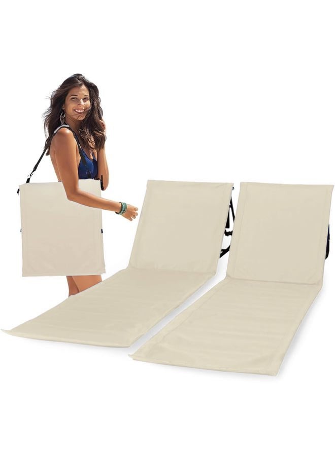 UNIPRIDE Lightweight Beach Chair for Adults (Set of 2) - Portable Beach Lounger I Ideal Tanning Mat for Sunbathing I Compact Travel Chair I Easy to Fold and Carry - Beige - Image 1