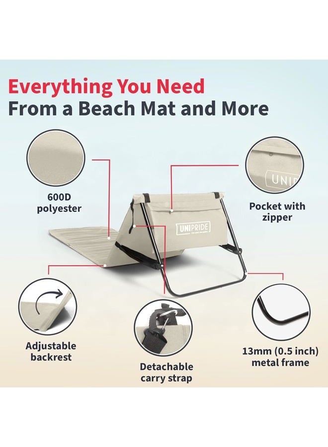 UNIPRIDE Lightweight Beach Chair for Adults (Set of 2) - Portable Beach Lounger I Ideal Tanning Mat for Sunbathing I Compact Travel Chair I Easy to Fold and Carry - Beige - Image 5