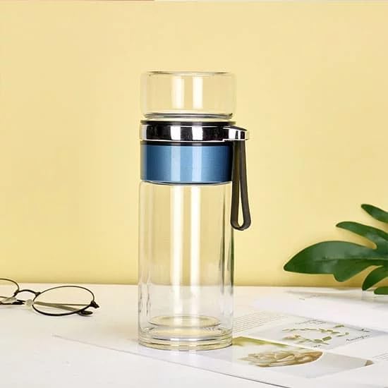 THE VENTI VENTI Misfein Premium Detox Tea Infuser Bottle DoubleWalled Glass BPAFree EcoFriendly HeatResistant with Protective Sleeve Perfect for Busy Moms 320 ml Twin Blue - Image 1