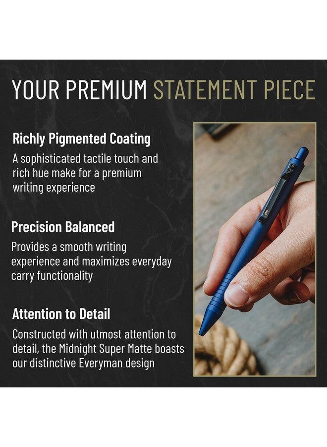 Everyman Midnight Super Matte Grafton Pen Pocketsize Writing Pen Luxury Edc Premium Ink Pen Bold Point Ballpoint Pens Office Supplies Fine Point Smooth Writing Pen With Grooved Grip - Image 2