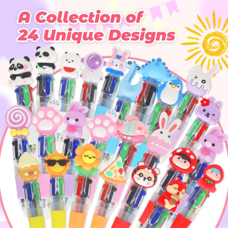 Zhirlyn Party Favor for Kids Mini Multicolor Pens in One 4-in-1 Cute Pens Bulk for Kids Fun Kawaii Cool Ballpoint Pen for Birthdays Gifts and Goodie Bag Stuffers Teacher Supplies (Cute, 24) - Image 4