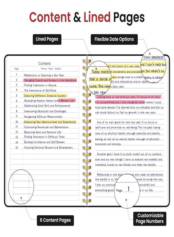 Taja Lined Spiral Journal Notebook for Women and Men, 140 Pages, College Ruled Hard Cover Notebook for Work and Notes, Journals for Writing, A5 (6 x 8 Inch) - Black - Image 3