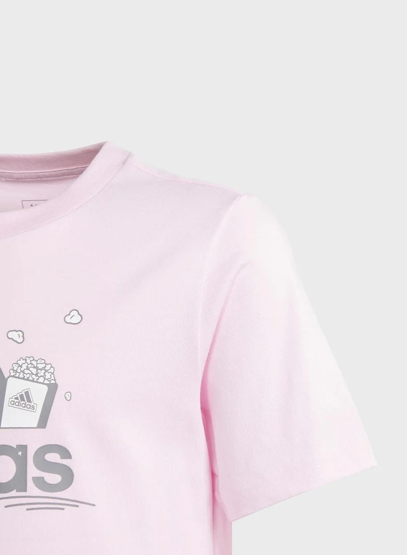 adidas تي شيرت تدريب وردي للبنات ٧-٨ سنوات