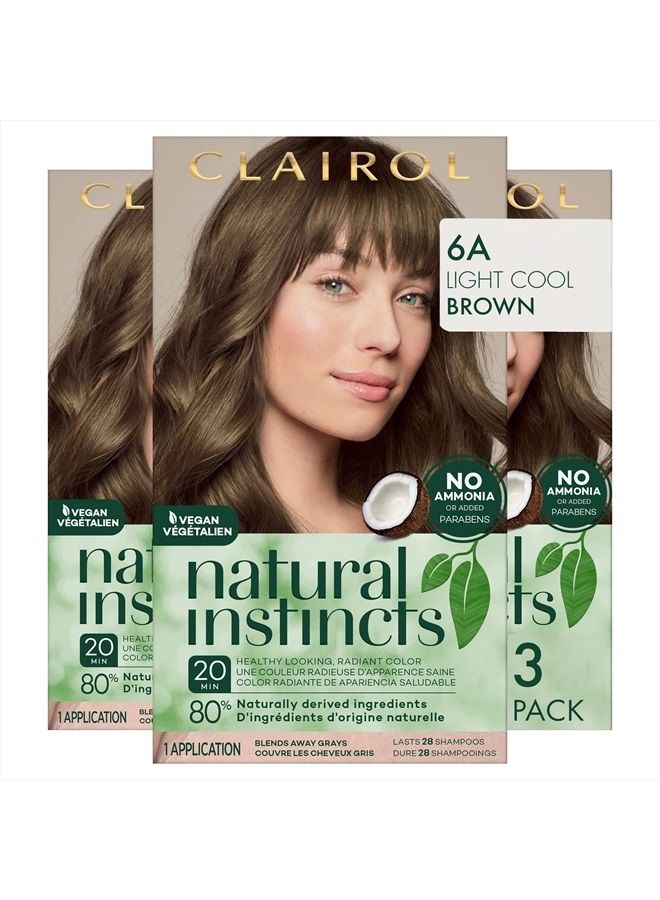 CLAIROL صبغة شعر دائمة شبه طبيعية، 6A بني فاتح بارد، عبوة من 3 - Image 1